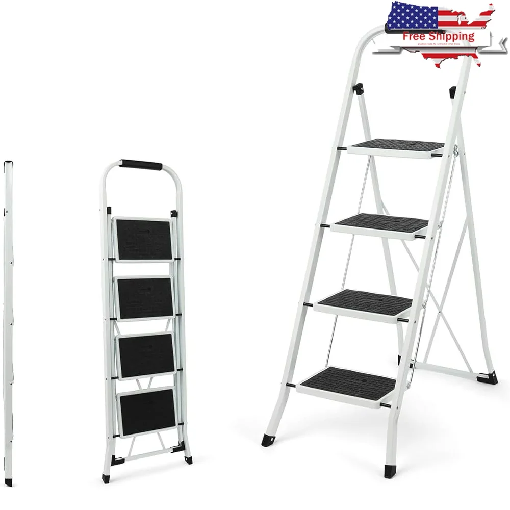 

4 Step Folding Step Ladder Heavy Duty Ergonomic Design Anti-Slip Step Stool Home Projects and Outdoor Use Wide Pedals