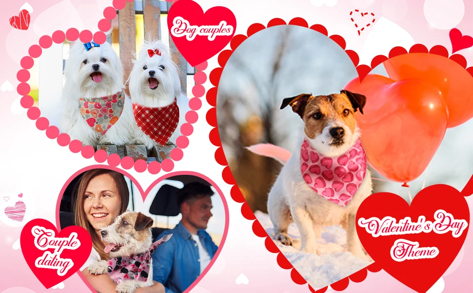 20 Packungen MIX Valentinstag-Hunde-Bandanas, herzförmig, kariert, dreieckig, Lätzchen, Schal, Halstuch, Schal, Bandana für Hunde, Katzen, Haustiere – Detail 1
