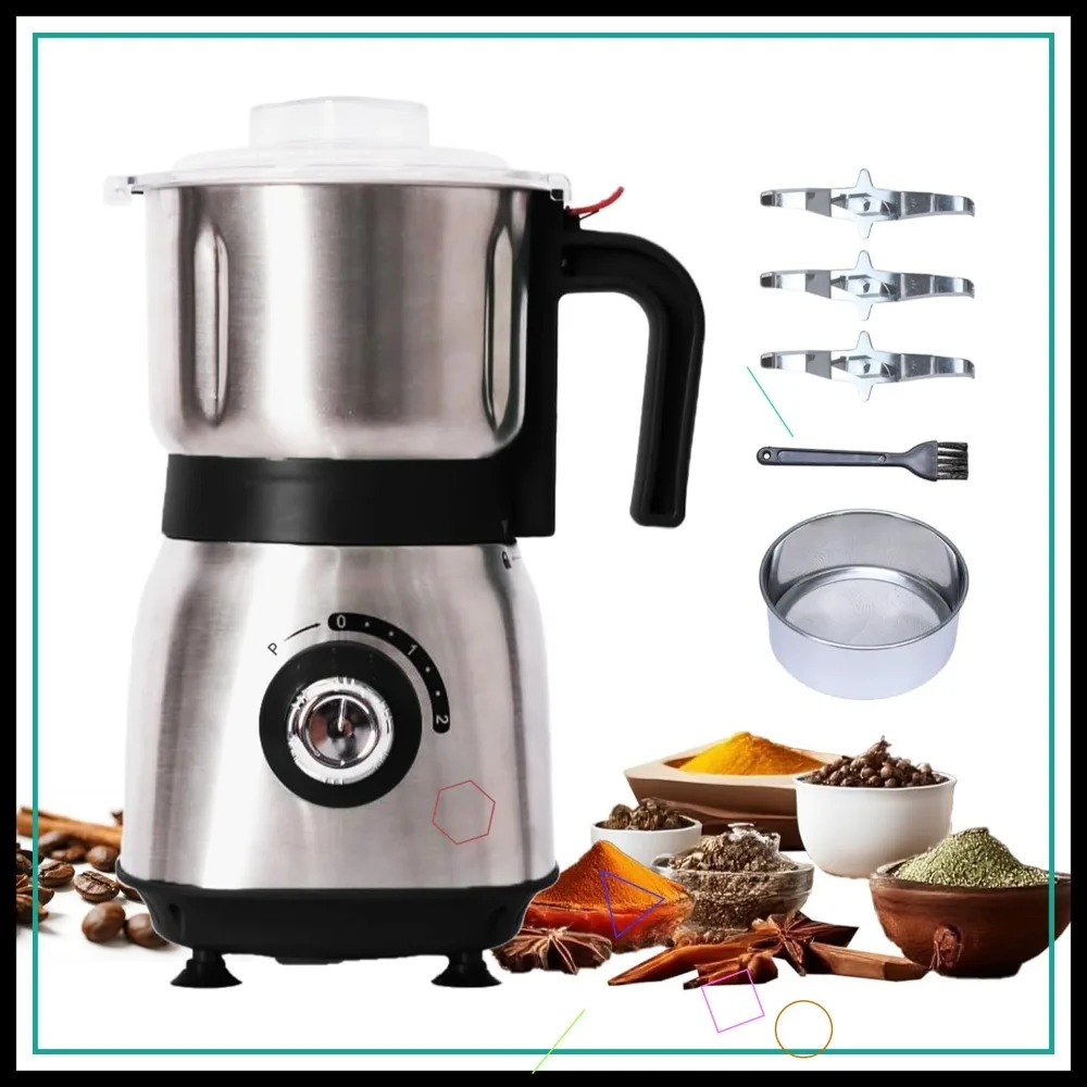 

500W Electric Grinder with 3 Stainless Steel Blades for Coffee, Spices, Beans, Grains, Nuts - Versatile Kitchen Tool