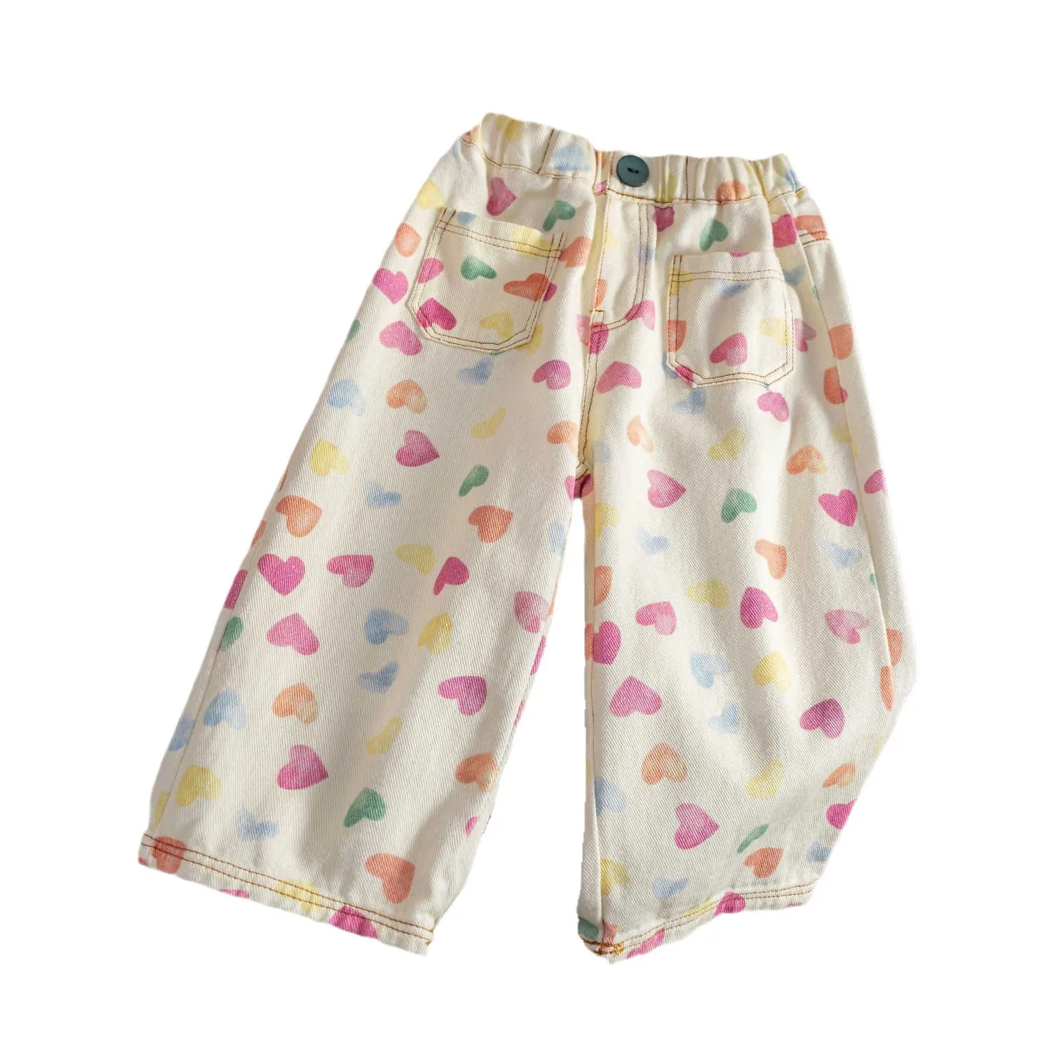 New Spring Autumn Kids Pants coloful heart printed children straight jeans Girls loose denim Trousers