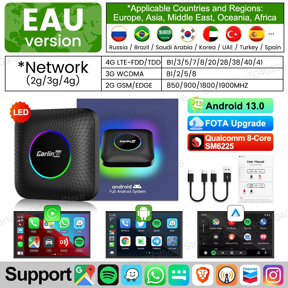 CarlinKit-Android 13 CarPlay Ai Box, Qualcomm 8 cœurs, Android 13, Sans fil, Auto, Vidéo de voiture, TV Box, WiFi, EpiFor Netflix, Nouveau, 2026 3