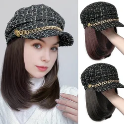 DUTRIEUX  Short Hair Synthetic Black Hat Wig Woman Small Fragrance Style Heat-resistant Wig Hat Hair Extension