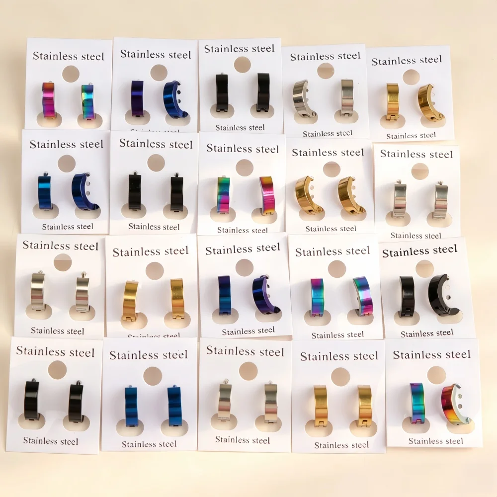 10/20Pairs Fashion Colorful 4mm Stainless Steel Smooth Hoop Earrings For Women Men Mixed Classic Jewelry Daily Party Gifts