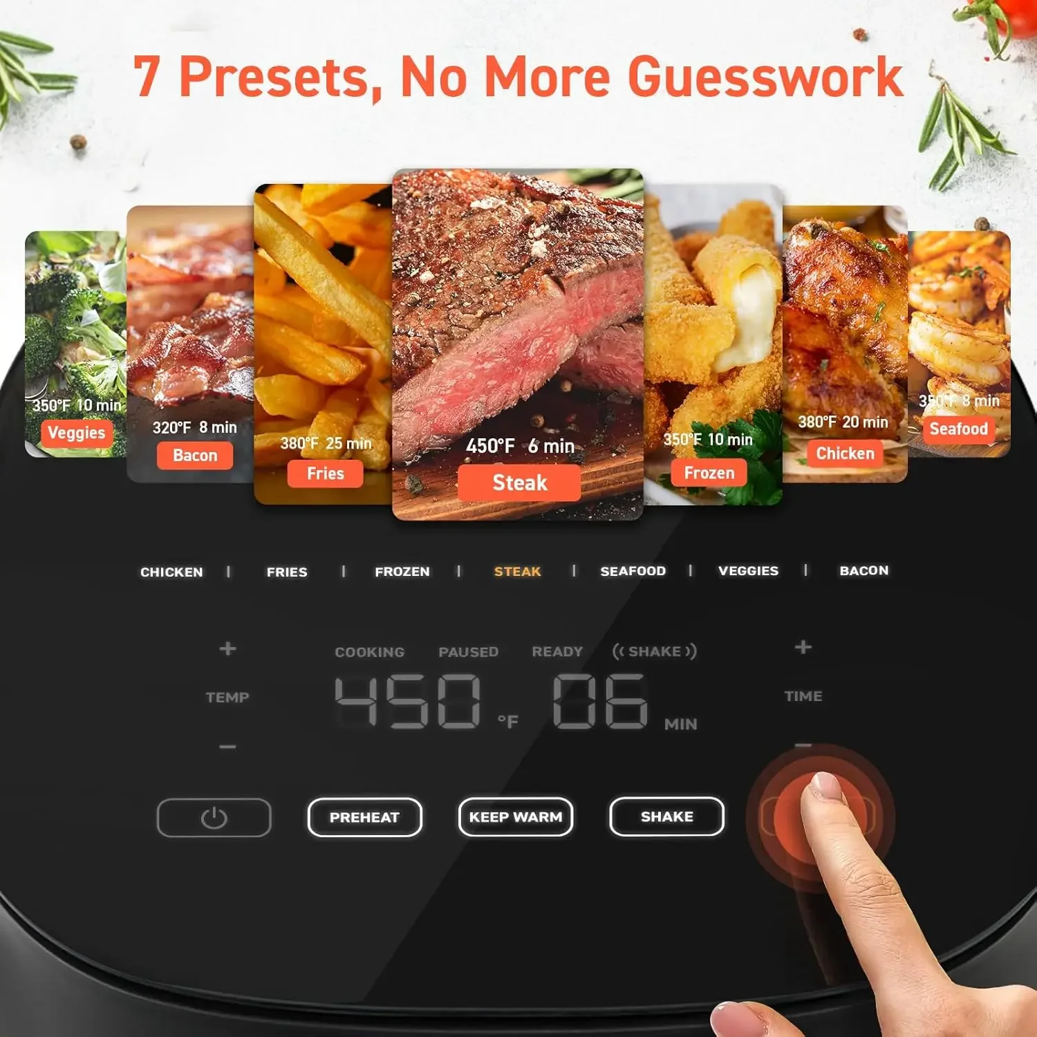 Fritadeira de ar COSORI 9 em 1, compacta de 5 quartos, pereta para entusiastas da carne com 450 ° Função de calor F Max, mais de 130 receitas no aplicativo