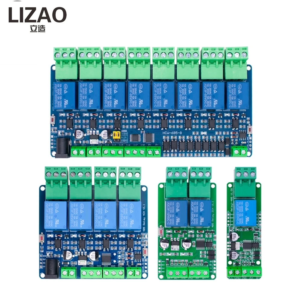 LIZAO 5V 12V Modbus RTU 1/2/4/8 Channel Relay Module RS485 TTL Communication Multi-way Input Relay Board for PLC Control