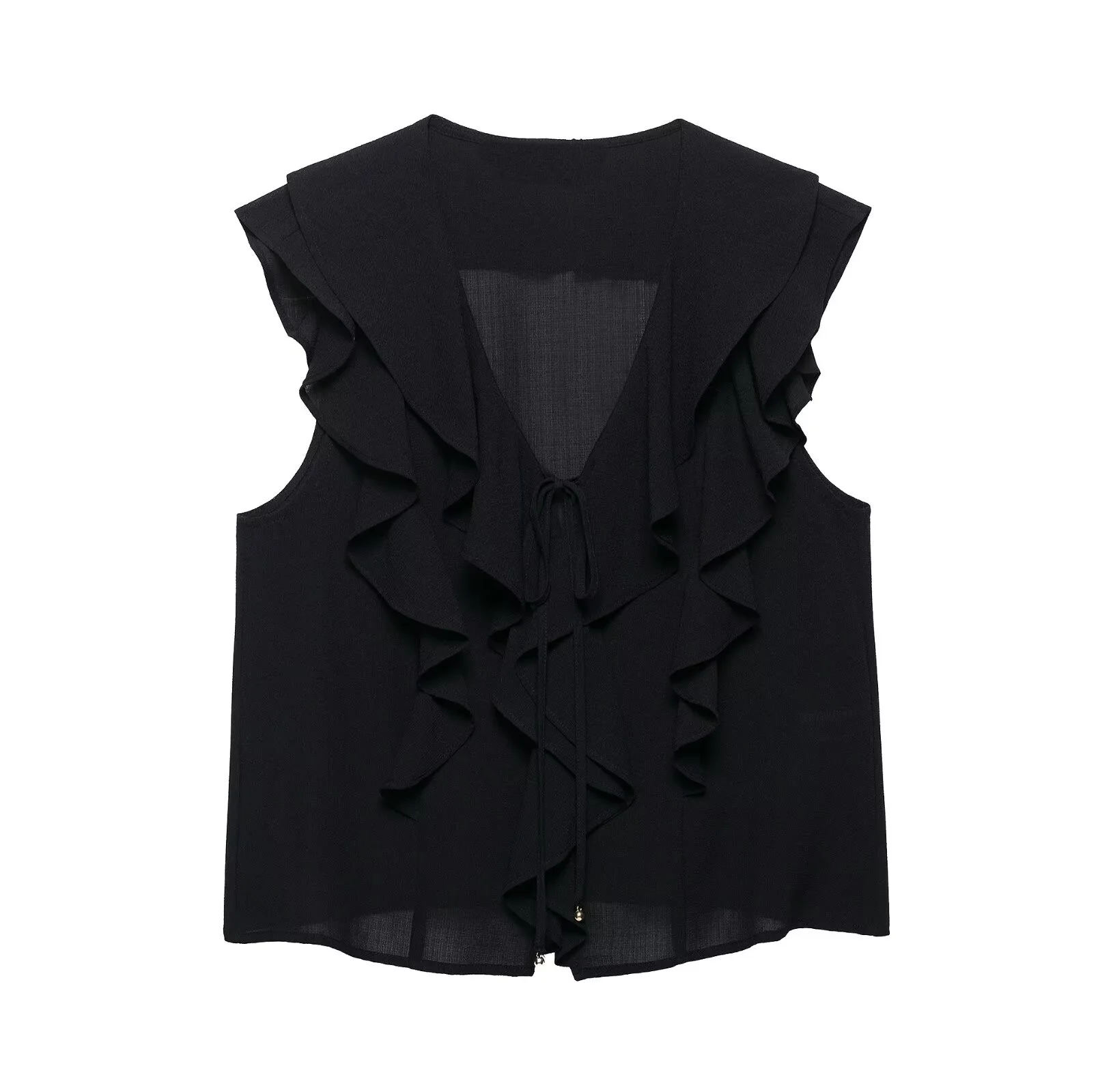 UNIZERA Camicia da donna senza maniche con scollo a V con decorazione impilata alla moda, gonna a vita media, pantaloni, camicia estiva nuovo stile