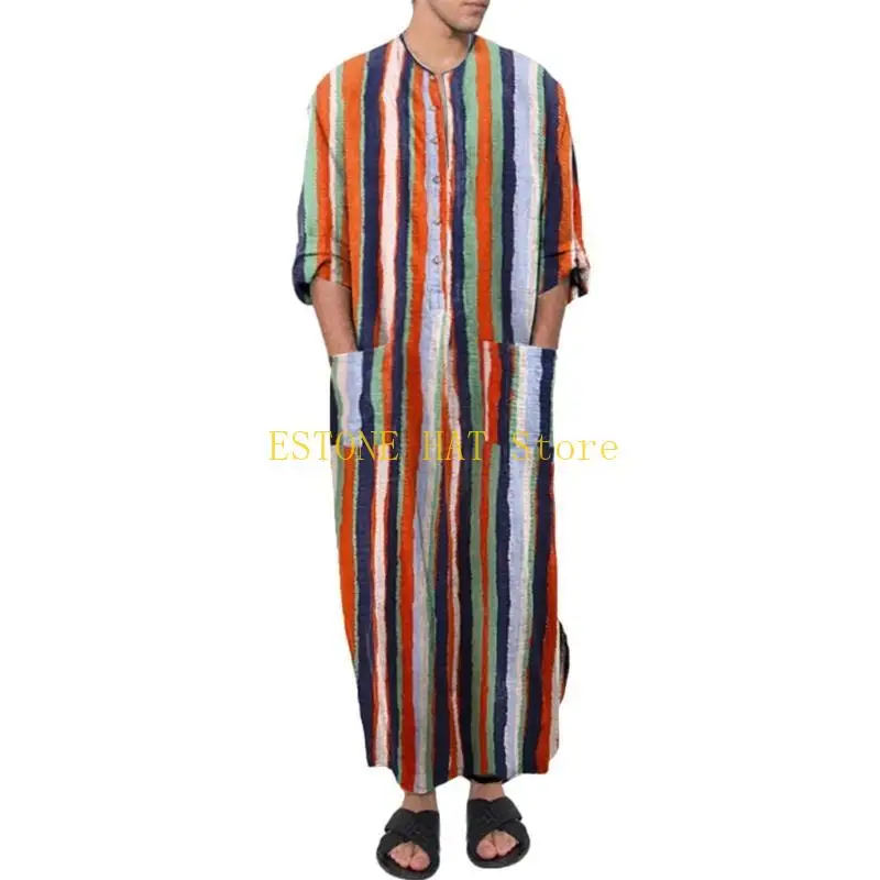 49MF ملابس إسلامية تقليدية في الشرق الأوسط Jubba Thobe رداء رجالي عربي مع جيب