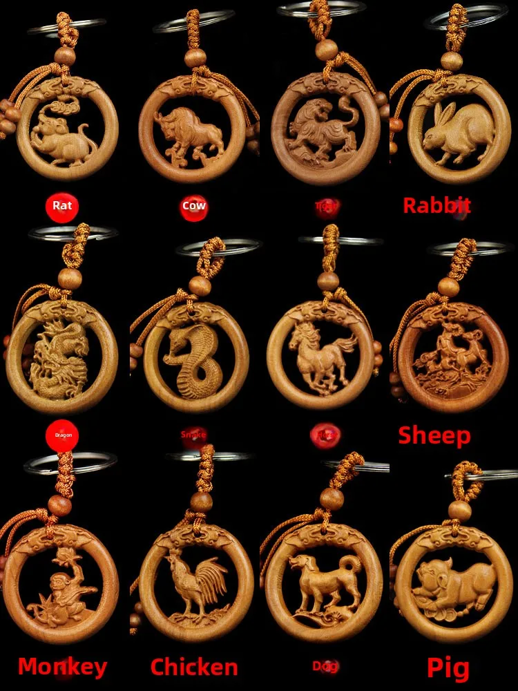 

Tao Wood Carving Dragon Snake Nelace ex Zodiac Animal Keychain Traditional Chinese Sle Handmade Wood Sculpture Jewelry