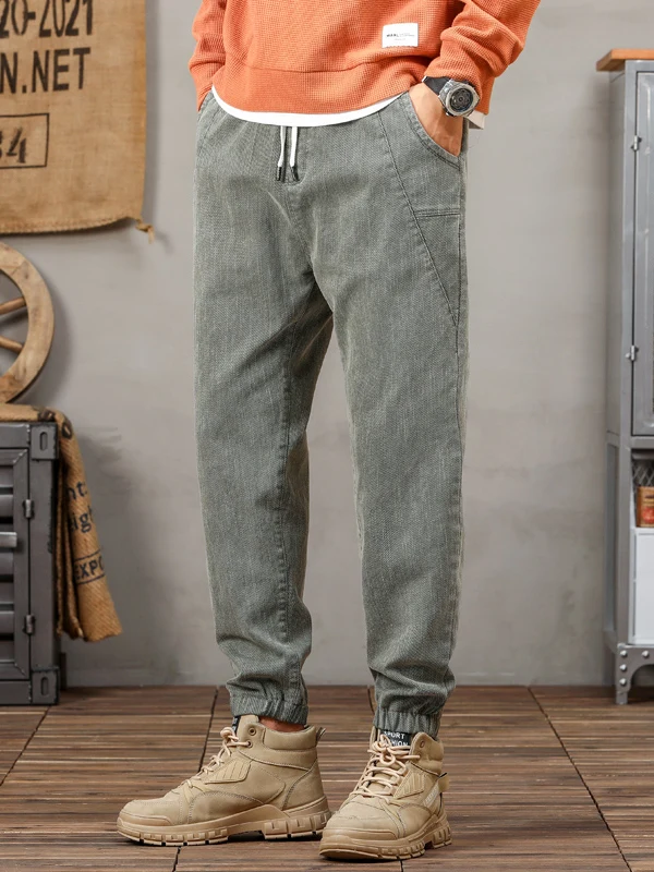 

Мужские джинсы в японском ретро-стиле, повседневные рабочие брюки из денима, укороченные брюки-карго на весну-осень