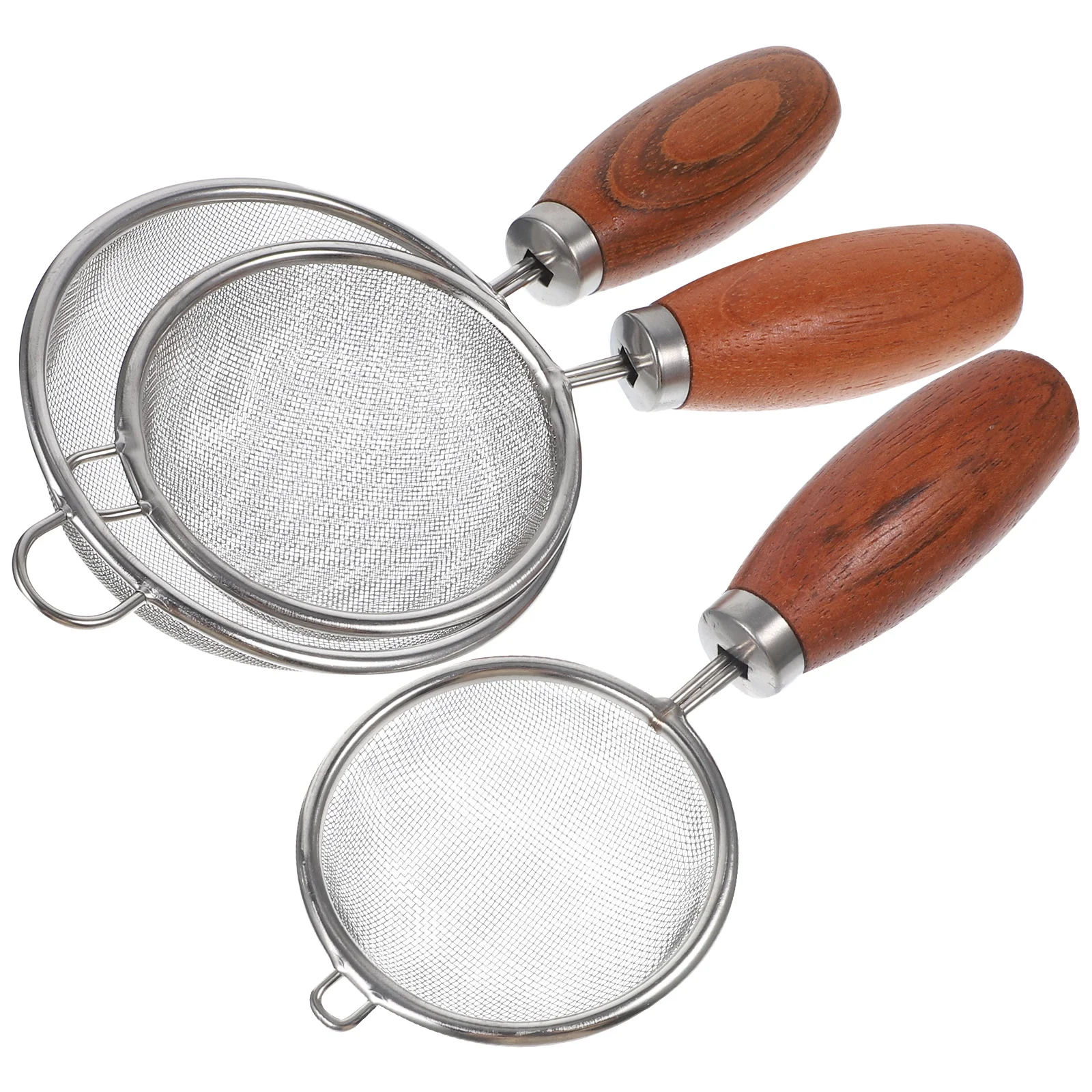 

3Pcs Non-Slip Wood Handle Metal Strainer Multi-Functional Kitchen Filtering Ladle Fine Mesh Colander for Soybean Flour Sifting
