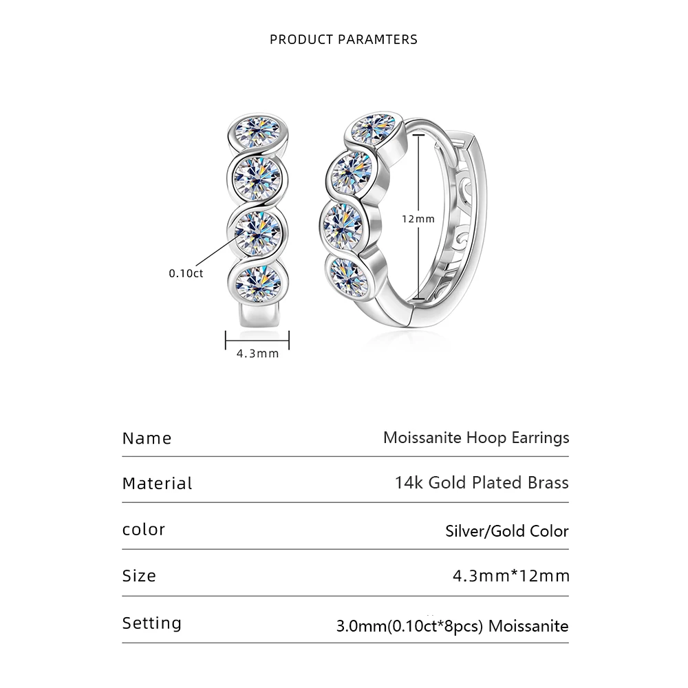 Abestecom D Color VVS1 GRA Certified Moissanite Infinity Wave Bezel Huggie Hoop Earrings 14K Gold Plated Fine Jewelry For Women