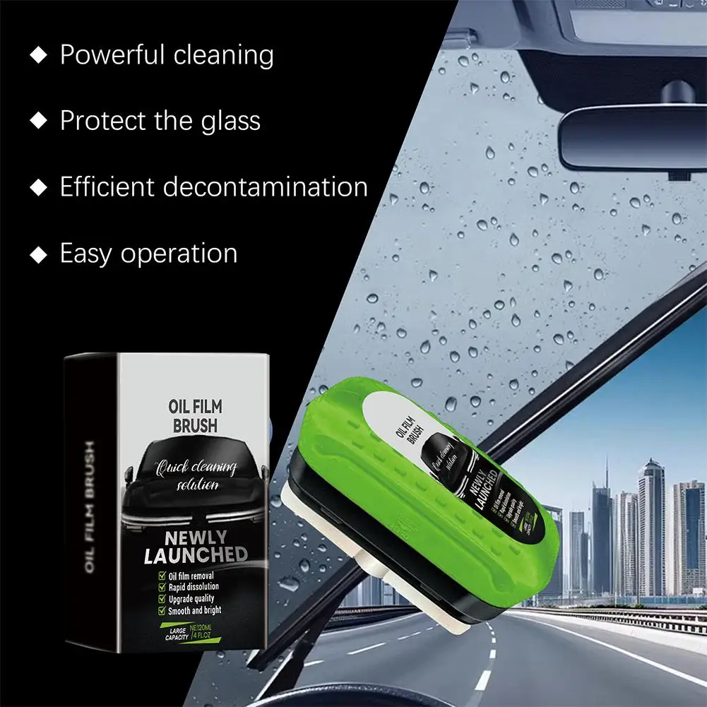 2025 New Green Car Glass Oil Film Remover Kit Cleaning Brush Waterproofing Windshield Powerful Oil Film Wipe Cleaner Tool