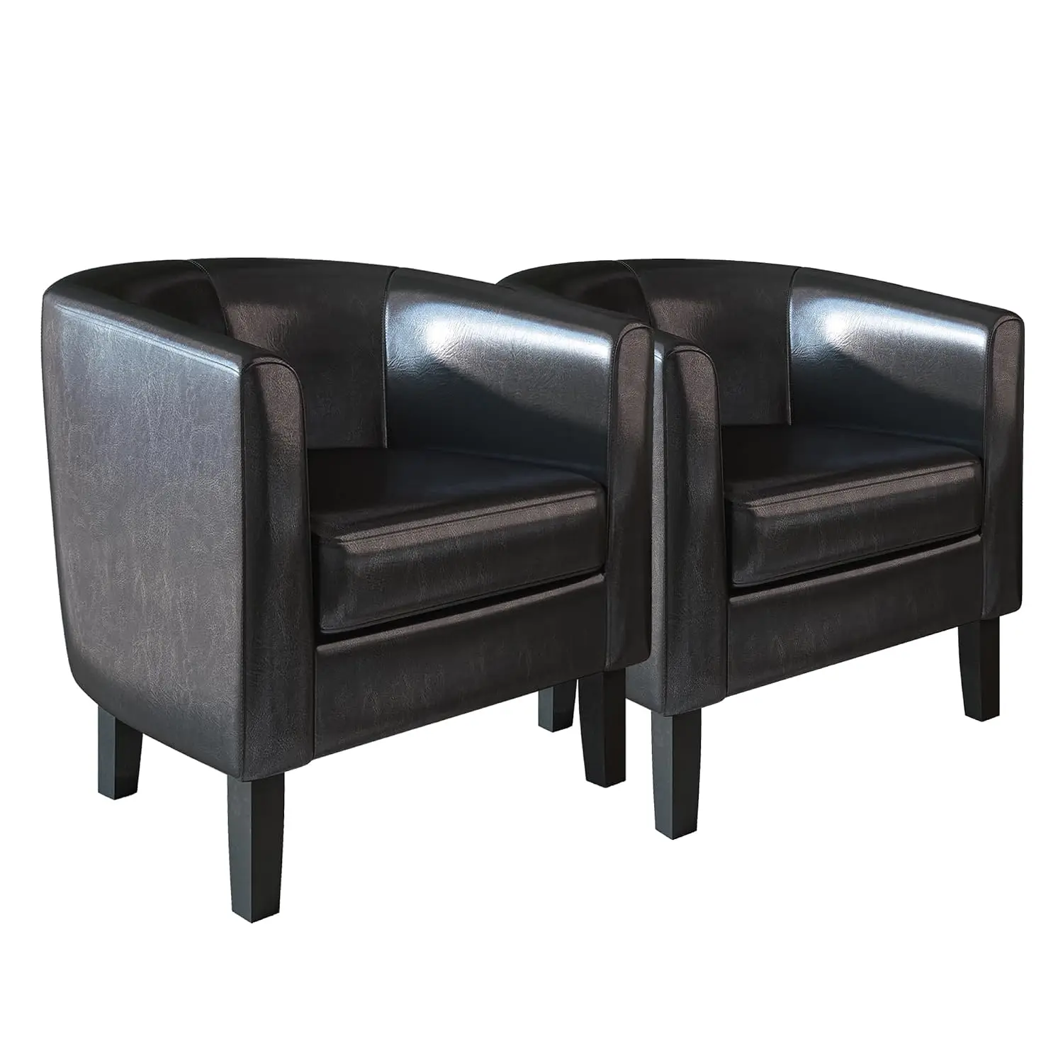 Faux Leather Barrel Chair Set of 2 Round Club Tub Sofa with Flared Legs for Living Room Bedroom, Customized