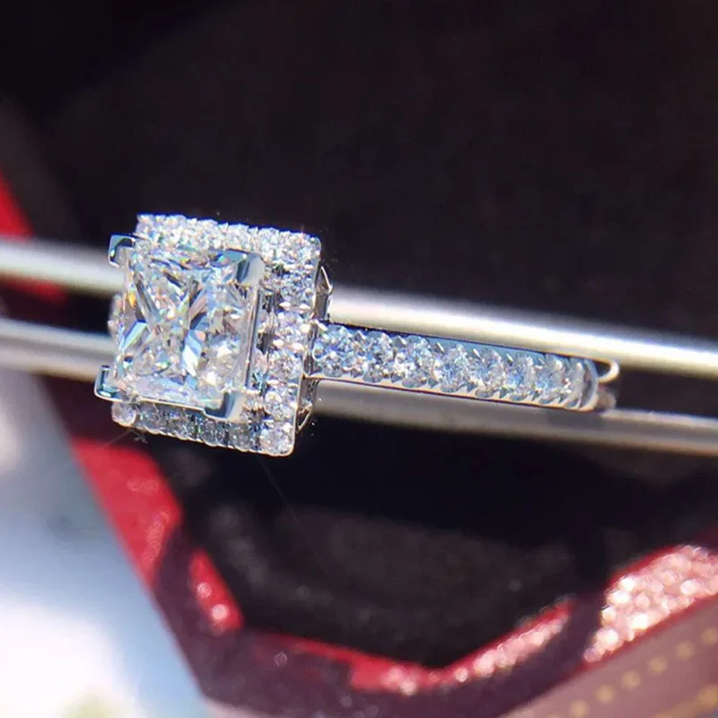 Classic Female Wedding Ring 925 Sterling Silver Square Micro Pave Crystal Zircon Dazzling Bridal Rings for Women Engage Jewelry