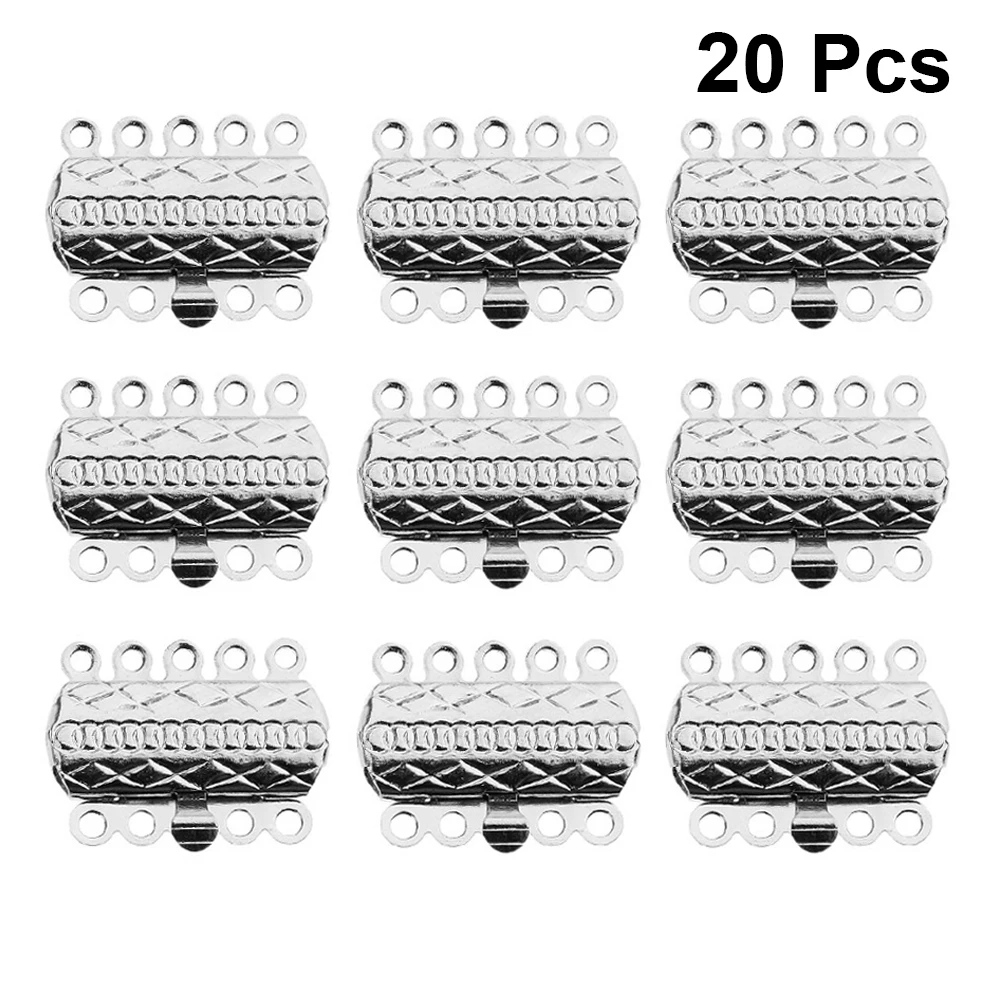 

20pcs Jewelry Clasp Bracelet Connectors 5 Rows Release Buckles Necklace Cord Diy Accessories Smooth Durable Light Easy Install
