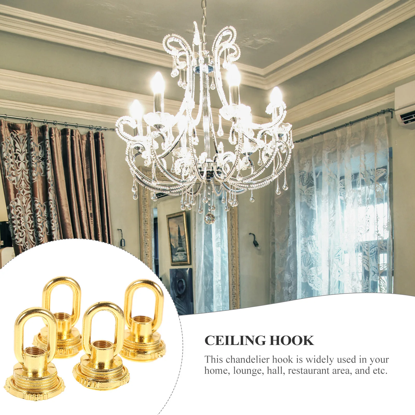 4개 세트 천장 후크 헤비 듀티 아연 합금 나사형 링 모양 여성용 루프 펜던트 램프 베이스 샹들리에 조명 액세서리