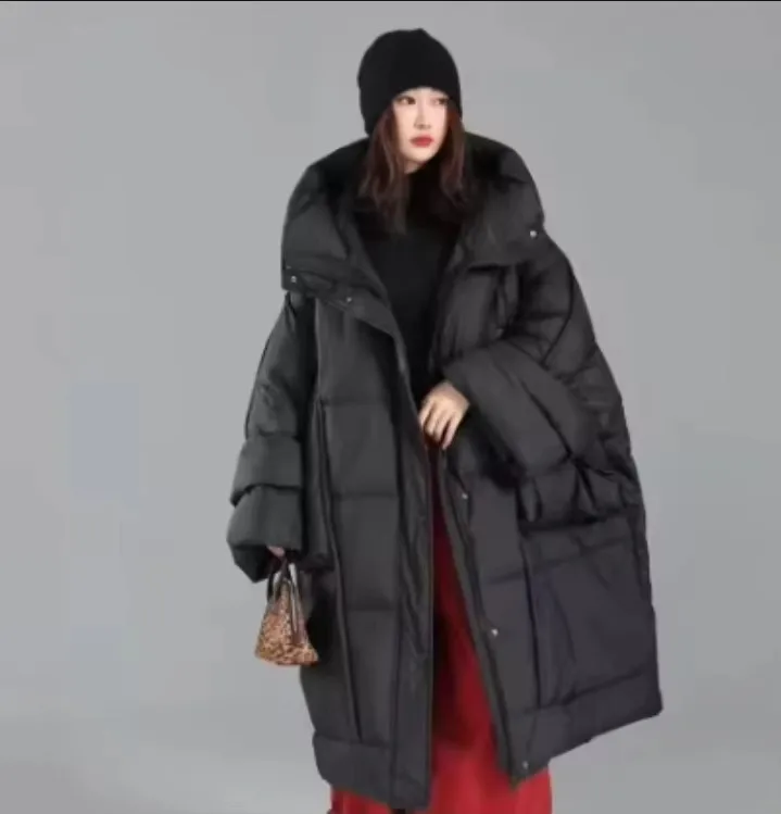 Oversize Mid Length Snow Parka Big Pocket Super Large Loose Thick 90% White Duck Down Jacket Winter New Down Coat for Women
