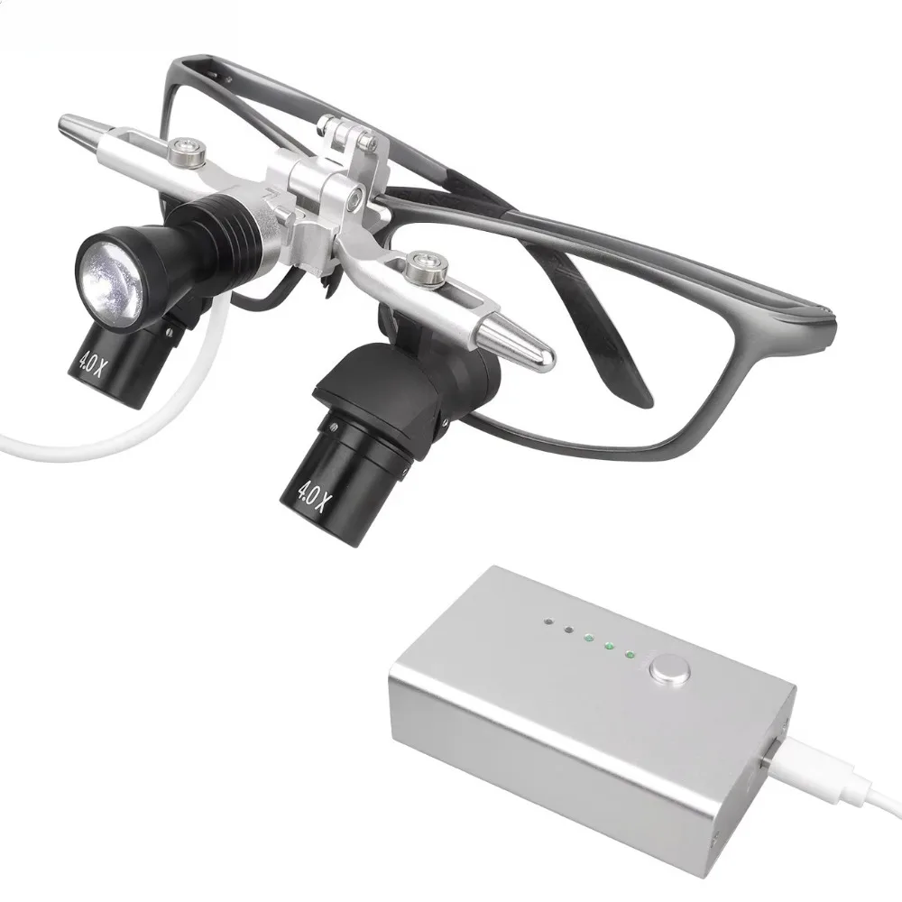 4X Binocular Magnifying Glasses Dental 48° with 5W LED Spotlight Dentistry Surgical Tools Power Source Machinery