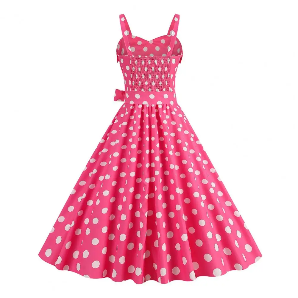 1950s Women Polka Dot Princess Dress Classic Movie Style Pink Plaid Umbrella Hem Dress Elegant Plaid Retro Bridesmaid Dresses