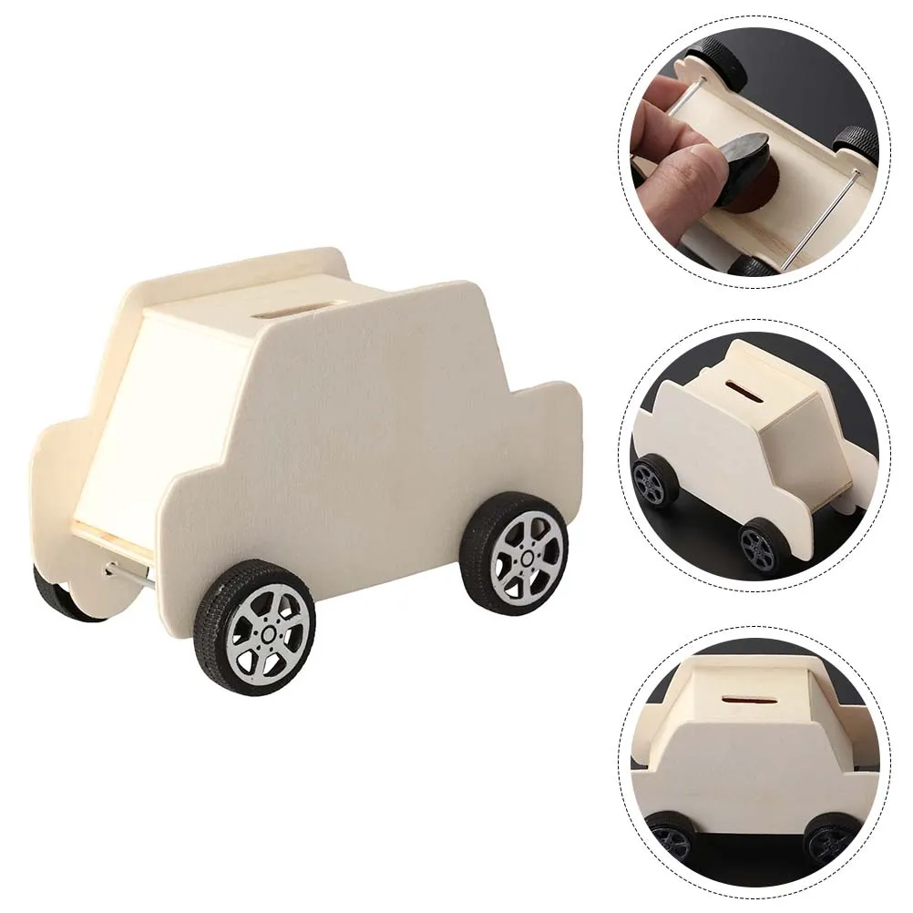 

6 Pcs Kid Piggy Bank Wooden Car Money Solid Deposit Jar Storage Boxes Child