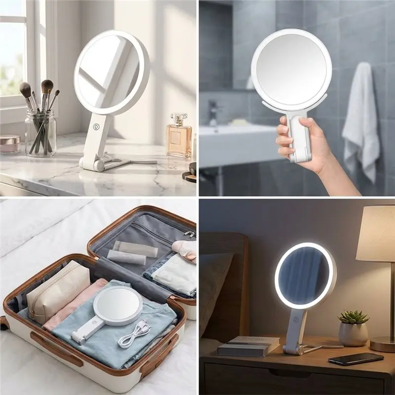 ABUG-For Detailed Skincare 30X Magnifying Makeup Mirros Mirror 3 Color Lights Magnifying Handheld Mirror For Eyebrow Grooming B