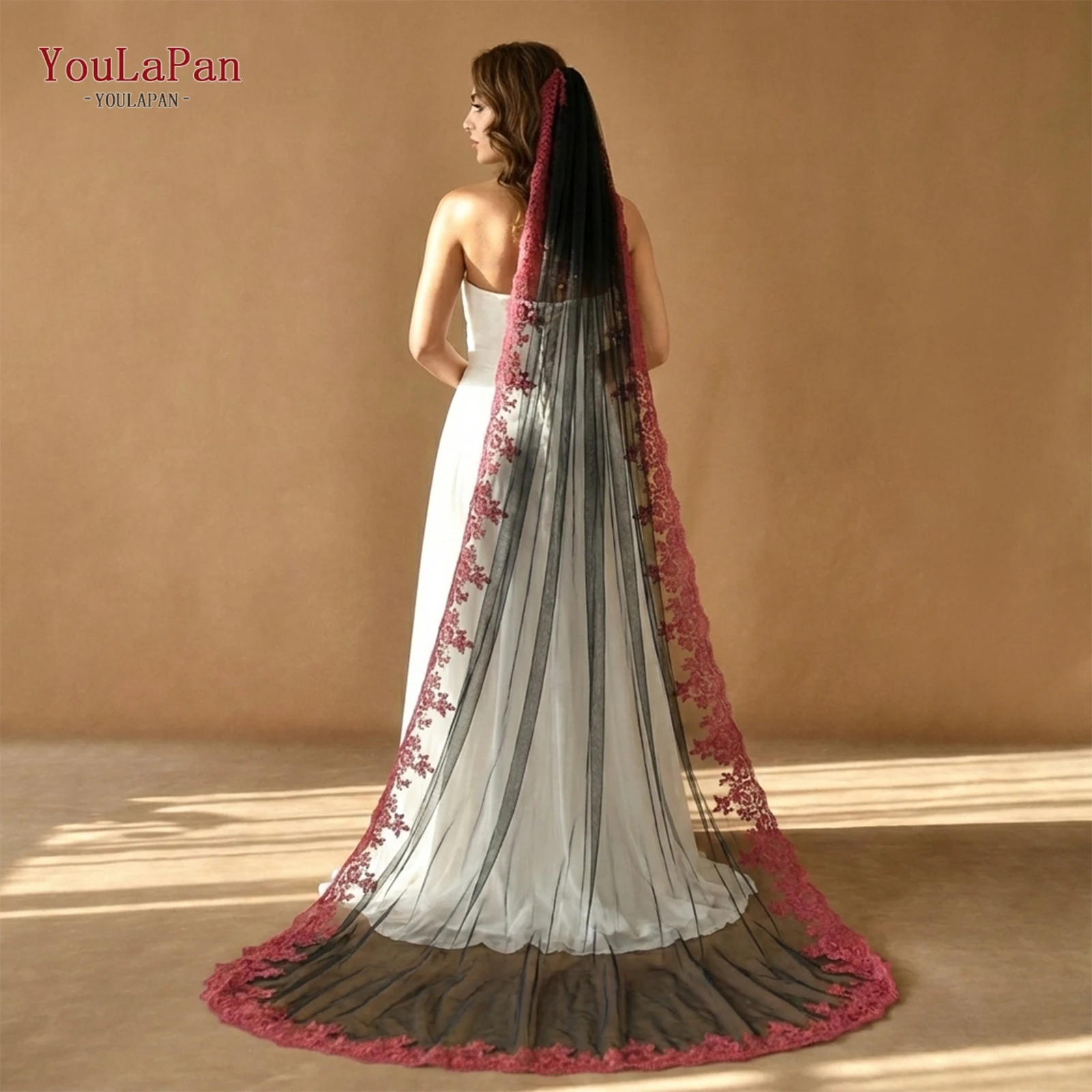 

TOPQUEEN черная женская фата с расческой 3 мл бордовая кружевная фата аксессуары свадебные платья для невесты роскошные M126