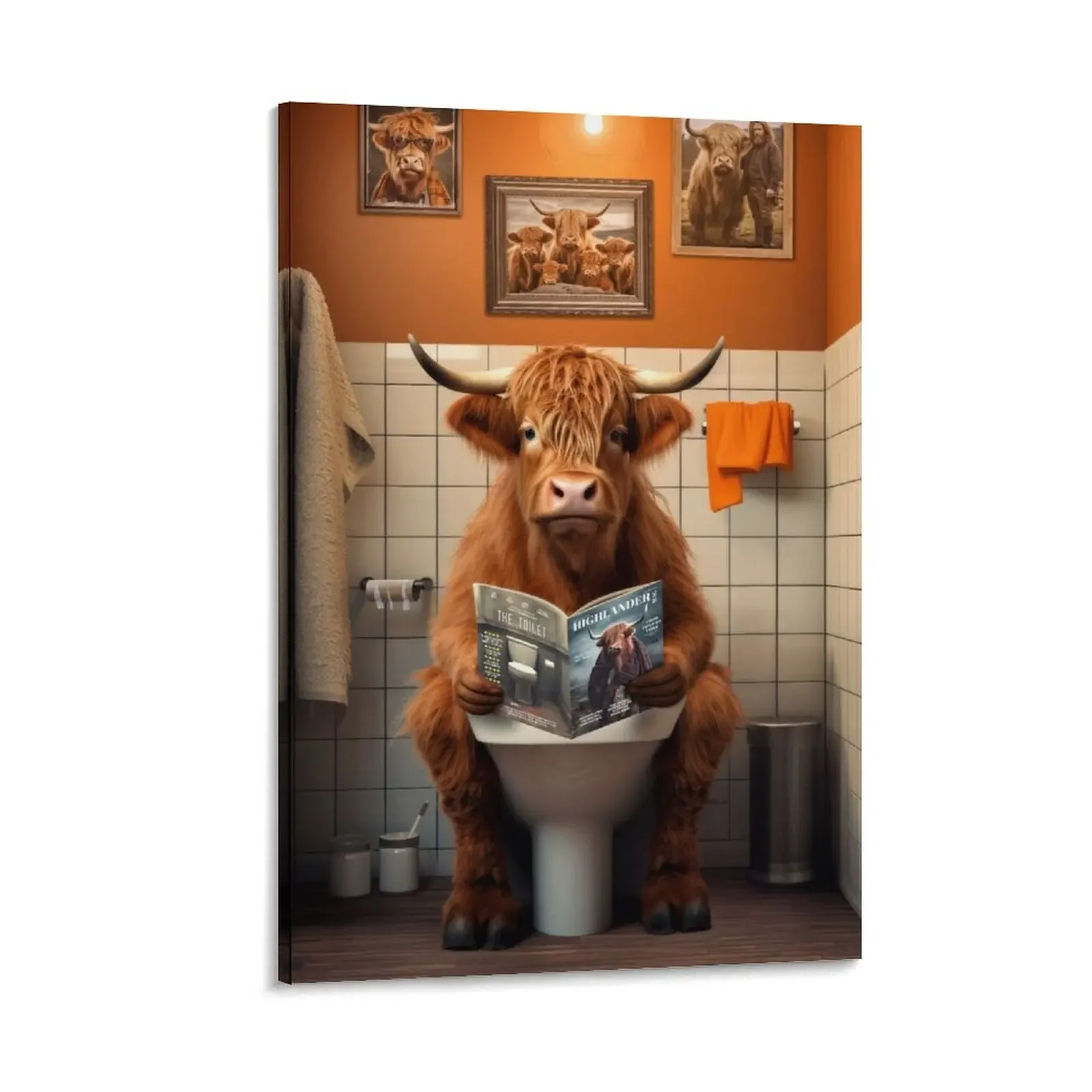 

Funny Highland Cow on the Toilet Canvas Painting Home decoration decoration for the room house decoration