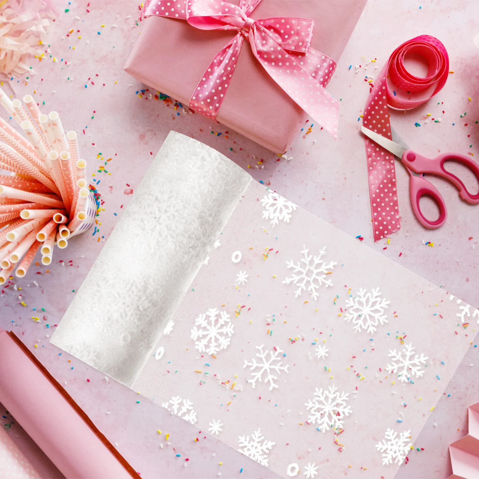 

Glittering Snowflake Tulle Roll Organza Gauze Ribbon for Christmas Gift Wrapping Party Decoration 15cm 10yards Black