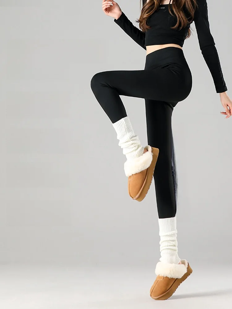 

Женские леггинсы с высокой талией и флисовой подкладкой, моделирующие фигуру, с эффектом стройности ног, подходят для осенне-зимнего повседневного ношения