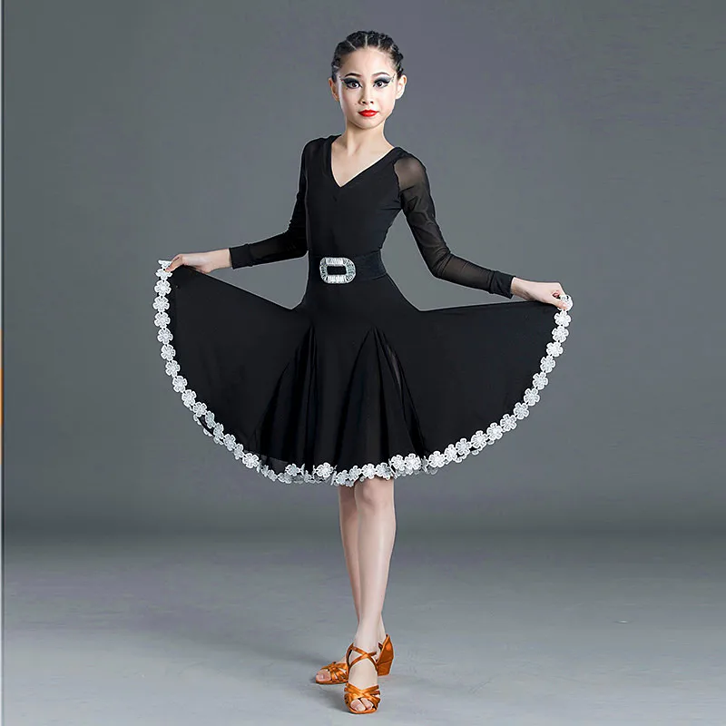 

New professional Latin dance costume for children, high-end performance competition, women's practice dance skirt set