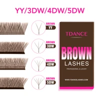 TDANCE Dark Brown 5D/4D/3D W Eyelashes Shaped Premade Fan Lashes C/D 0.07MM 12 Lines/Tray Natural Soft Eyelash Extension