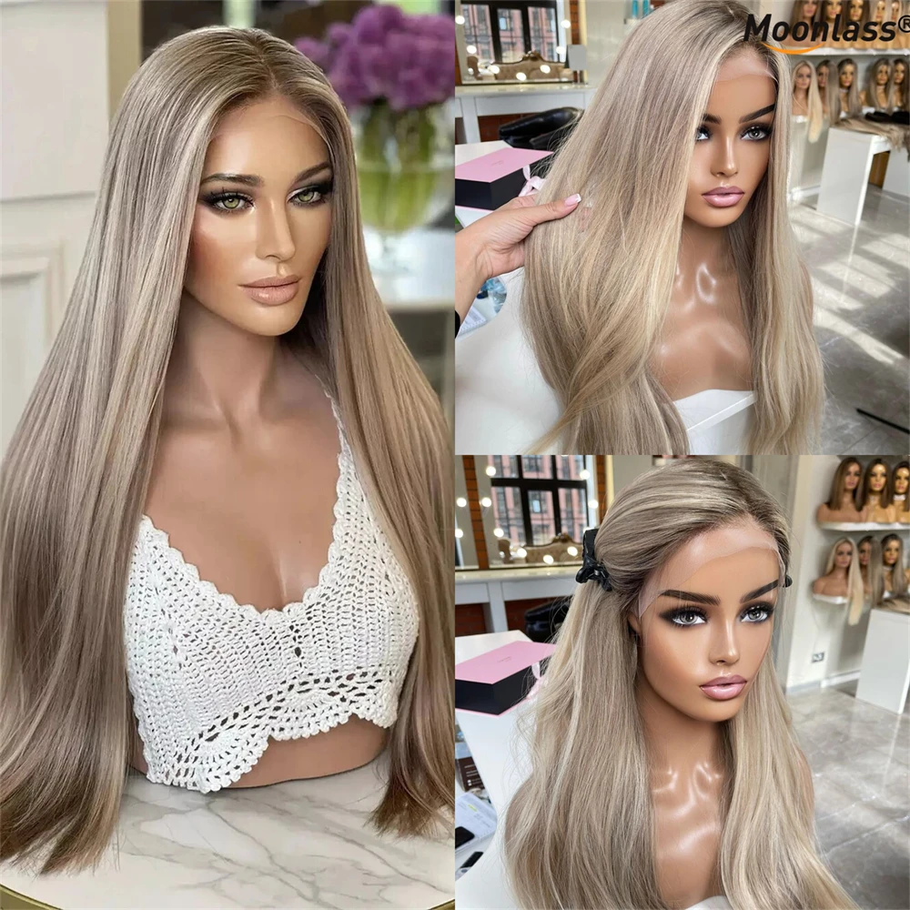 180% Gęstość Podkreśl Popielaty Blond Peruka Ludzkie Włosy 13x4 Oddychająca Koronka Przodu Peruki Ludzkie Balayage Pre Plucked Peruki Na Imprezę