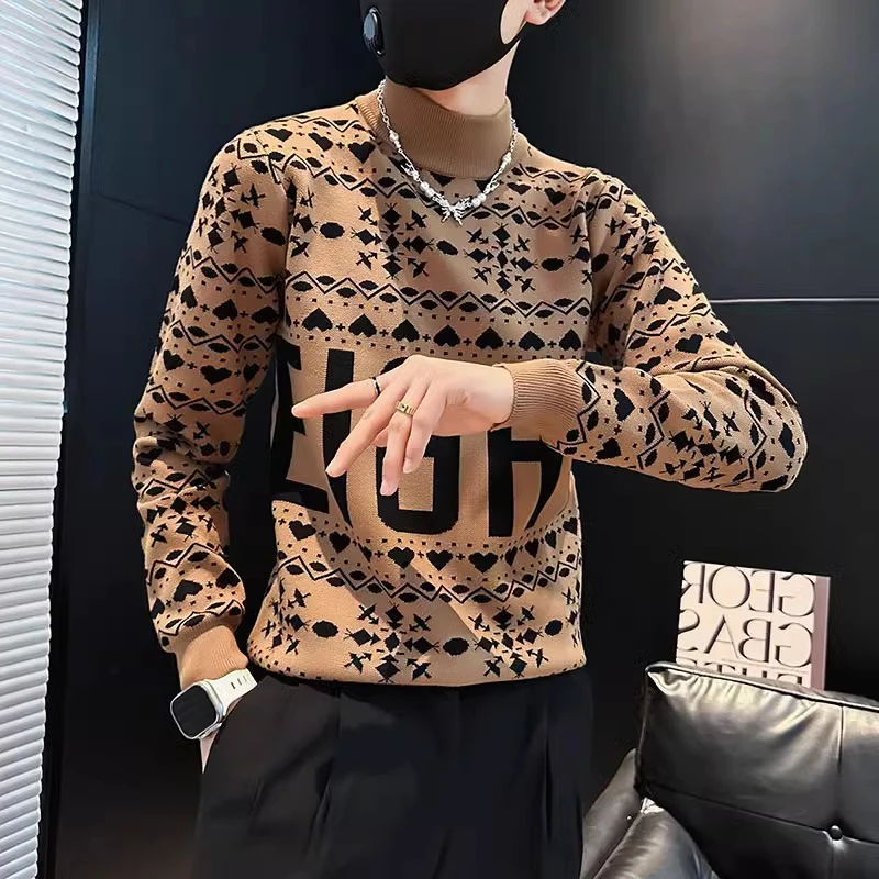 

Slim Fit Men's Knitwear f High Collar Base Layer irt Trendy Brand New 2024 Autumn Winter Long Sve Youthful Sle