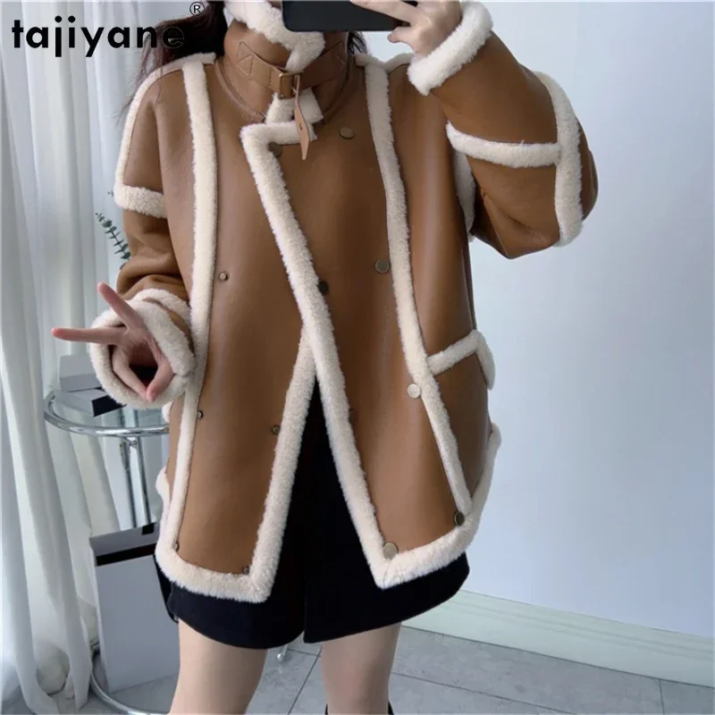 

Tajiyane 100% Wool Jackets for Women 2023 Winter Autumn Fashion Standing Collar Fashion Sheep Shearing Coat Casaco Feminino