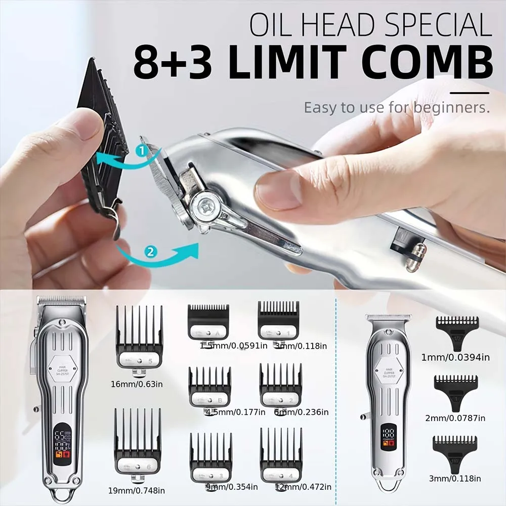 Professional Hair Clipper & Trimmer Set for Men – 3-in-1 /2-in-1/1pc Electric Beard Shaver, Haircut Machine with LCD Display, USB Rechargeable, Multiple Guide Combs, Barber Kit for Home & Salon Use view 2