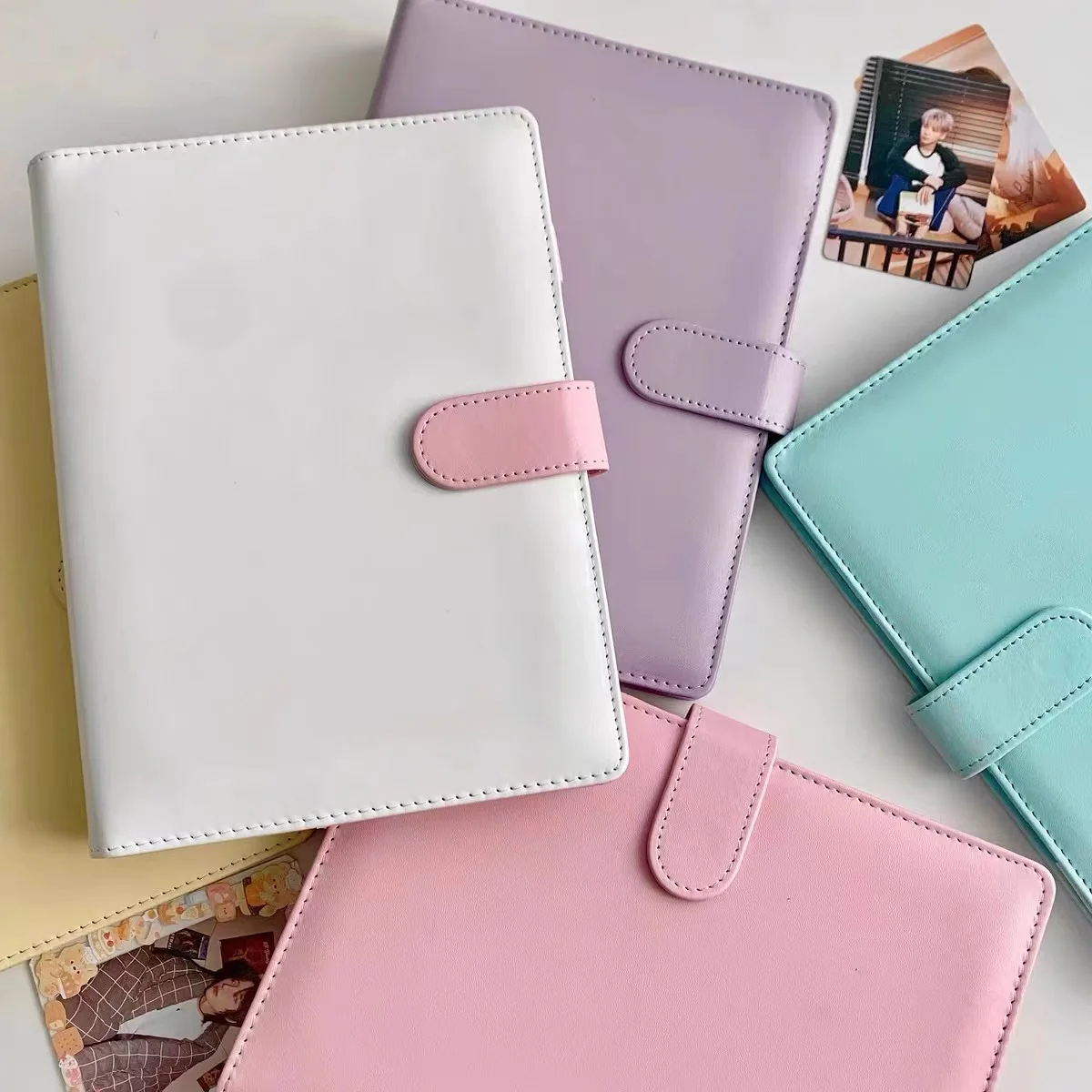 Kawaii Candy Color A5 Binder Photocards Cover Kpop PU Leather Collect Book Loose leaf Photo Cards Album Storage Book Stationery