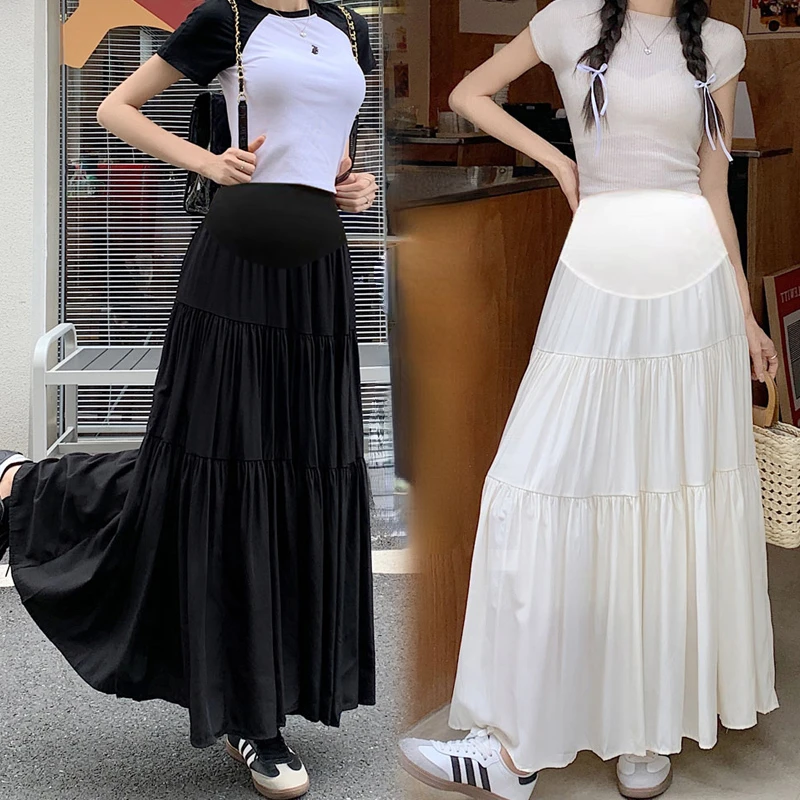 Pregnant Woman Skirts for Summer Long Loose Design High Waist Patchwork Maternity Ball Gown Skirt Tall Pregnancy Pleated Skirts