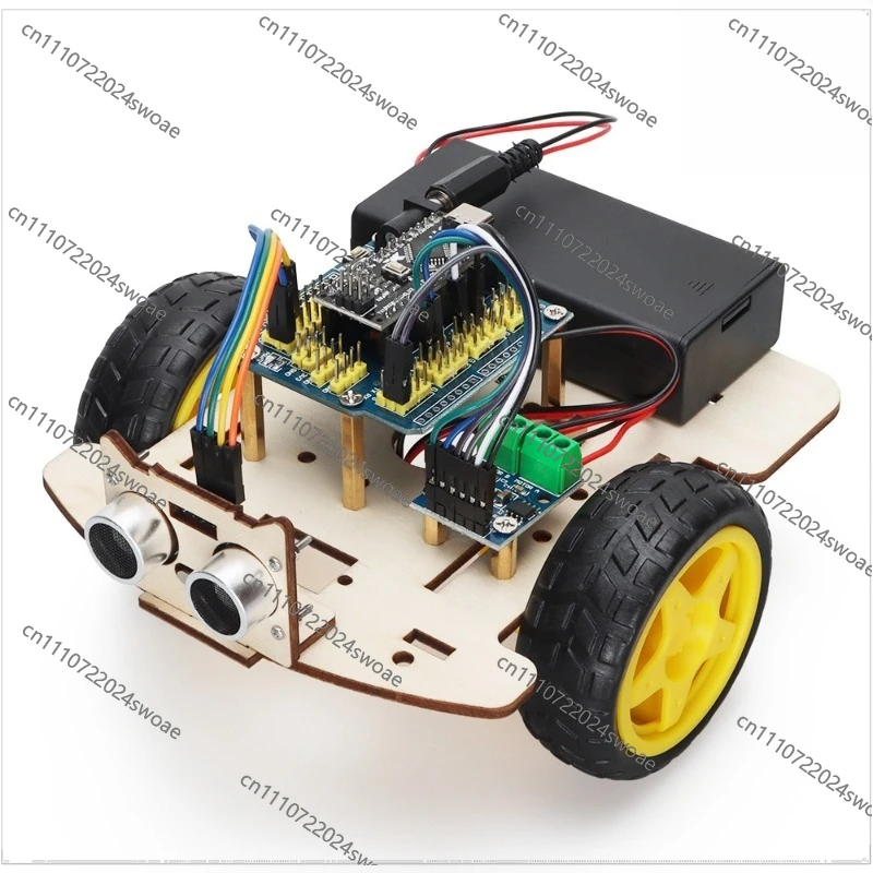 Smart Cart Robot Starter Kit Creative DIY with Paint Pullable Bar Wooden Chassis Programmable Trolley