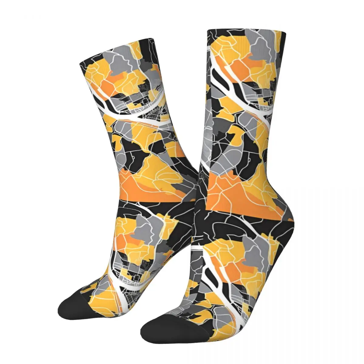 Funny Men's Socks Pittsburgh Map Vintage Penguin Street Style Crazy Crew Sock Gift Pattern Printed