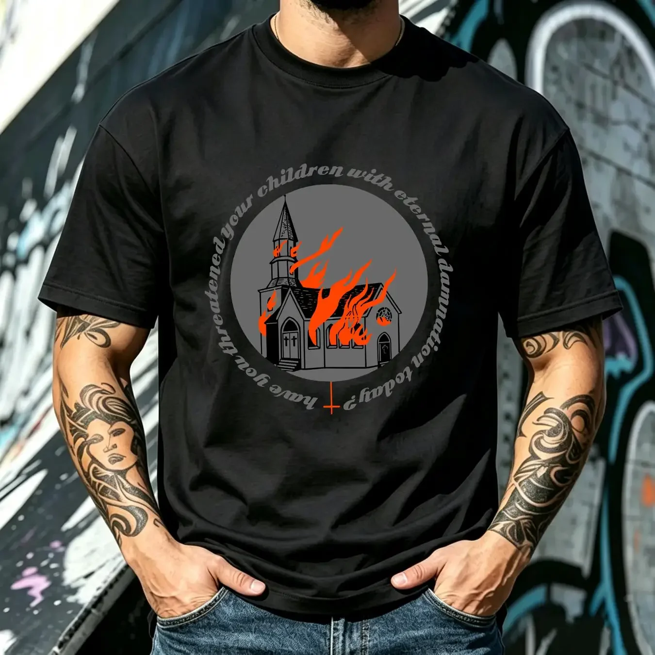 washed T Shirt Funny AtheisT Atheism Satanic Present for Satanist Anti Religion Burning Church Offensive Jesus Tank vintage