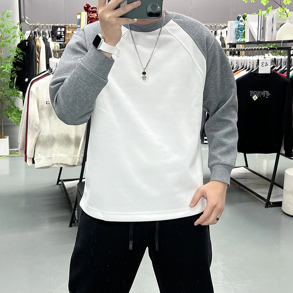 

New Winter Men's Sweatshirt Crew Neck Solid Color Pullover Fashion Trendy Youth Loose Fit Pullover Color-contrast Casual Clothes