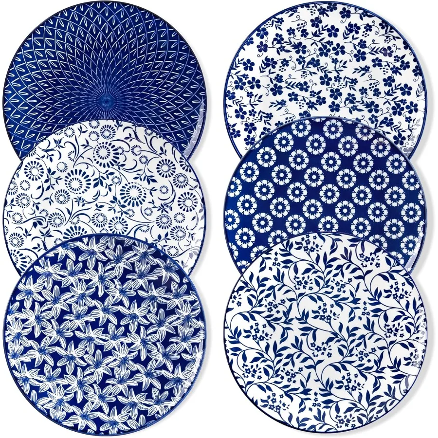 

vancasso Ceramic Dinner Plates Set of 6 Large Vintage Plates 10.25 Inch Plates Set of 6 for Kitchen Porcelain Blue and White Pl