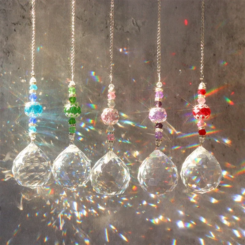 

Sun Catcher Crystal Chandelier Decor Stained Glass Ball Hanging Pendant Light Catcher Reflective Home Garden Courtyard Decor