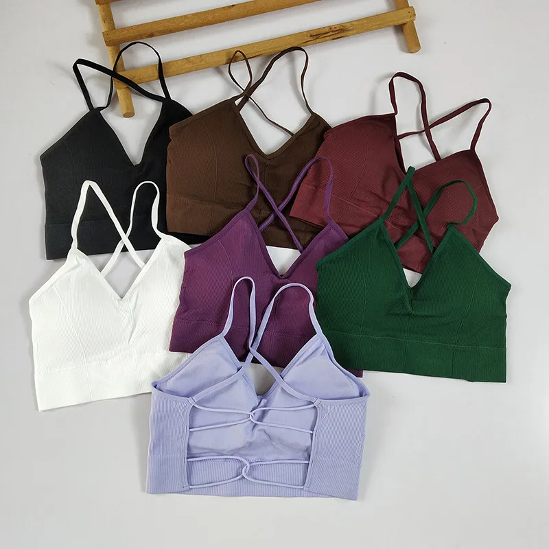 Sexy Backless Criss Cross Sports Bra - Thin Spaghetti Straps, Moisture-Wicking Yoga Tank Top with Removable Pads for Gym & Yoga
