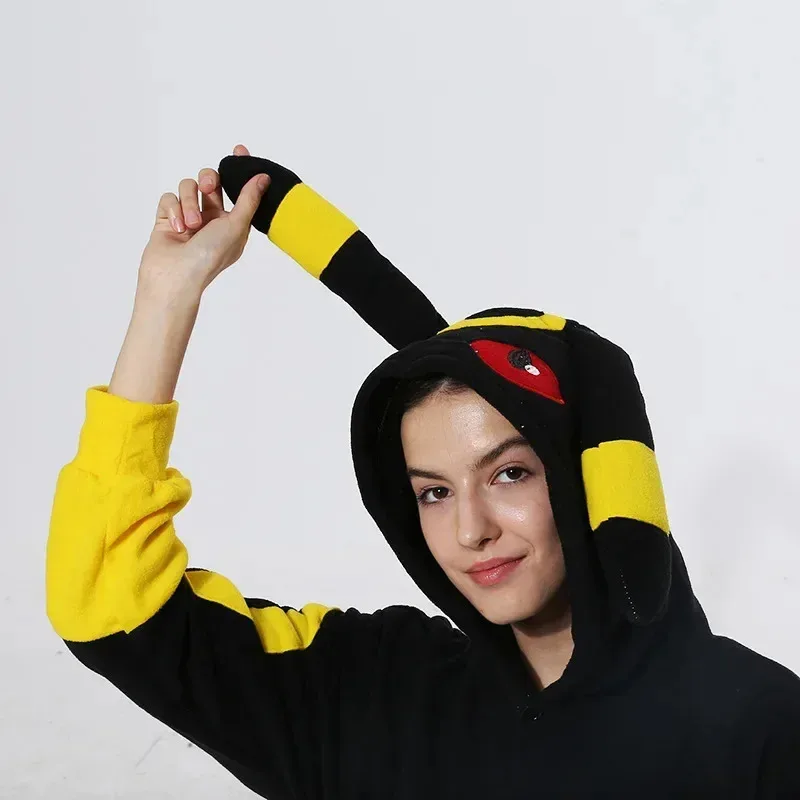 다카라 토미 성인 Umbreon Kigurumi Onesie 잠옷 양털 동물 여성 할로윈 파티 코스프레 의상 잠옷 신발