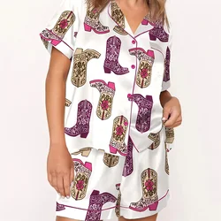 Ling Cartoon Print pigiama estivo da donna in raso di seta 2 pezzi pigiama Set Nighty Sleepwear in seta a maniche corte abbigliamento da notte per la casa