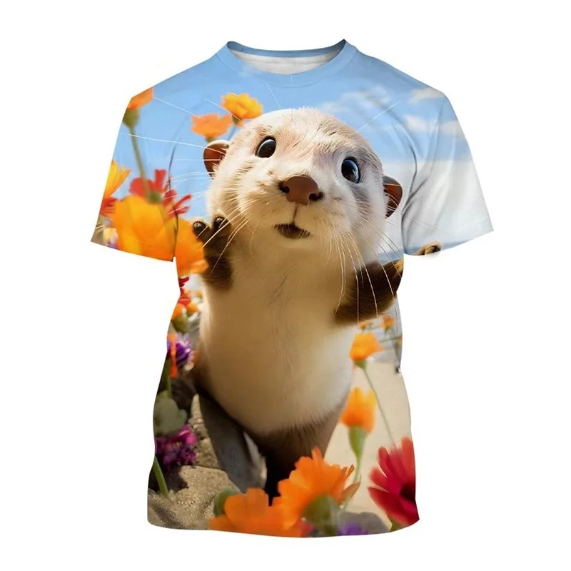 Funny Sea Otter 3D Printed T-shirt Creative Cute Animal T Shirt Men Women Casual Round Neck Short-sleeved Top Tee Kids Clothing