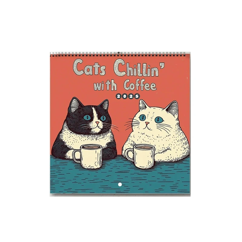 

A23F-2025 Календарь для кошек — Cats Chillin' With Coffee 2025 Cats Chillin' с кофейным календарем для домашнего календаря