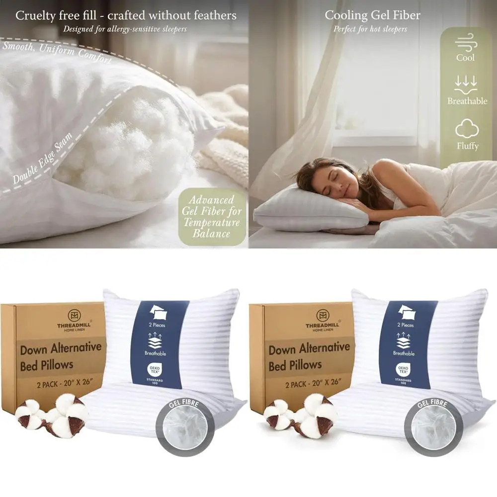 

Пара стандартных мягких охлаждающих подушек размером 20x26 | Альтернатива вниз для комфортного сна | Идеально подходит для всех позиций сна