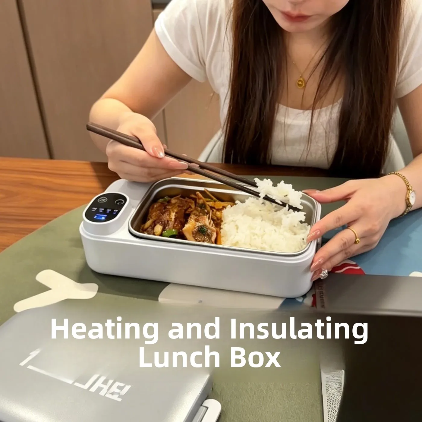 Portable Automatic Heating Lunch Box White Insulated Meal Box for Office Workers Students Home Use Heat Preservation Tool